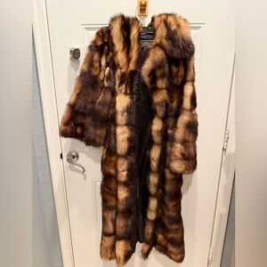 VINTAGE miesel peskin MINK FUR LONG COAT NATURAL BROWN BLONDE BLACK - SMALL